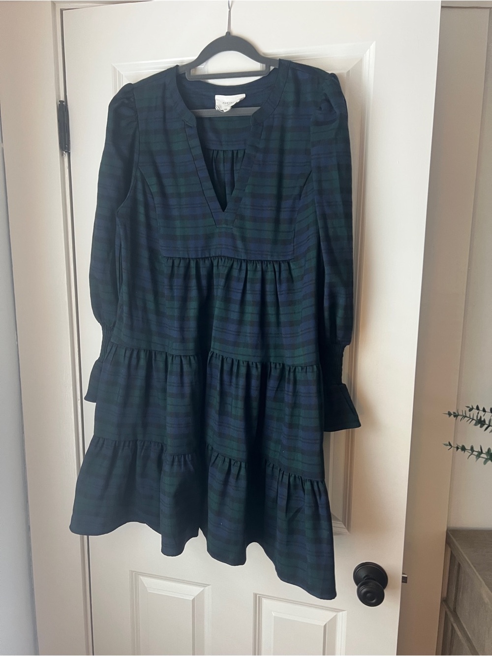 Tuckernuck Blackwatch Plaid Tiered Dress in Navy and Green